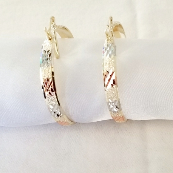 Gold Overlay Jewelry - Tricolor diamond cut hoops gold overlay. New